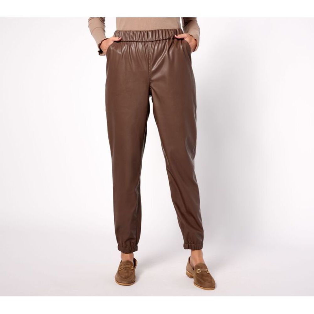 Turbie Twist Women's Pants Sz 8 Faux Leather Joggers Brown A558170